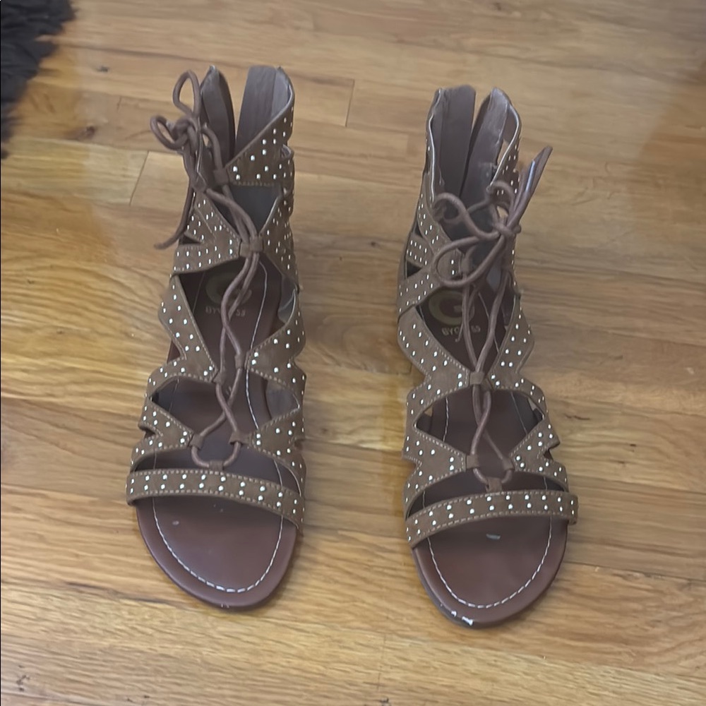 Guess Brown Gladiator Sandals with Intricate Cutouts